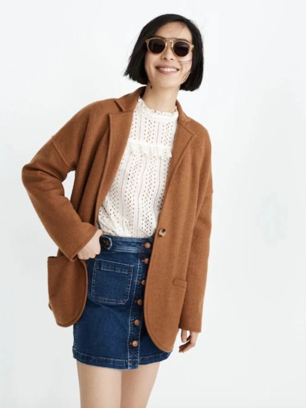 Madewell Seville 100% Merino Wool Camel Blazer Coat M